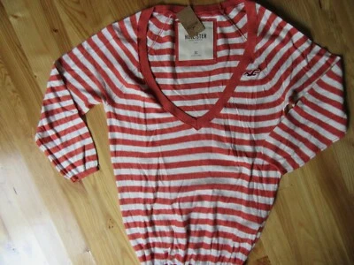 Blusa Hollister listra de abóbora XS gola V manga 3/4 leve nova com etiquetas linda! - Imagem 1 de 3