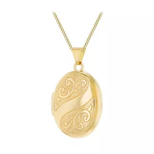Halskette 9 kt Gelbgold graviert oval Medaillon Anhänger (18") - Bild 1 von 7