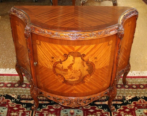 Petite French Satinwood Inlaid Louis XV Style Server Buffet Commode Circa 1920 Cover