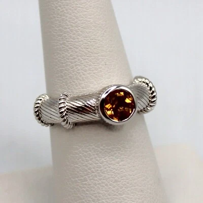 Judith Ripka Sterling Silver Ring w/ Round Citrine Stone Stacking Band Sz 7 - Image 1 of 4