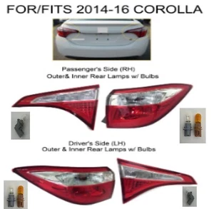SET OF 4 INNER & OUTER TAIL LAMPS LIGHTS FOR 2014-2016 TOYOTA COROLLA - Picture 1 of 2