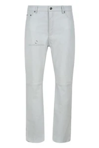 Mens Leather Pants Biker Trouser White Jeans Style Soft Nappa Leather Bottom 501 - Picture 1 of 5