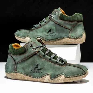 Hombres Zapatos Informales de Cuero con Cordones de Parte Superior Alta Impermeables Zapatos para Caminar Mocasines Suaves - Imagen 1 de 20