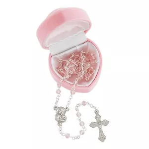 Set Rosario Cuore Rosa Include Unico Scatola Rosario Rosa a Forma di Cuore in Velluto e... - Foto 1 di 5