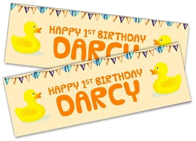 DAILYGIFTS x2 Personalised Birthday Banner Duck Children Kids Party Decoration 244