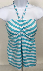 Wassio Swimsuit Tankini Women Size L Blue White Stripe Halter Padded - Picture 1 of 9