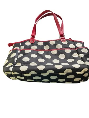 Baby Boom Black White Polka Dot Diaper Bag Red Lining 18 L X 10 H Inches - Image 1 of 4
