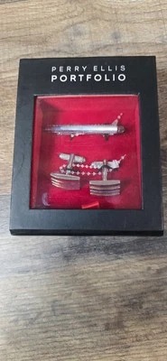 Gemelos y clip de corbata Perry Ellis Portfolio dorado y plateado nuevos en caja Foto 1 de 4