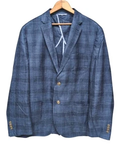 JKT New York Silk Linen Cotton Blue Plaid Sport Coat Blazer Jacket Men's 42 Reg - Picture 1 of 7