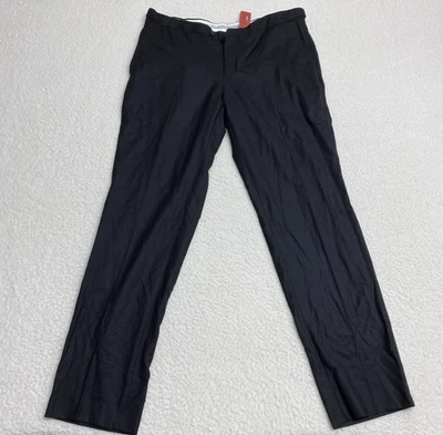 Isaia Pantalones Para Hombres 52 Regular Negro Lana Seda Frente Plano Vestido Pantalón Hecho en Italia Foto 1 de 4