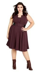 Vestido City Chic Veronica Talla Grande 22 Cinturón Ajuste y Acampanado Sangre de Buey Borgoña Nuevo con Etiquetas - Imagen 1 de 11