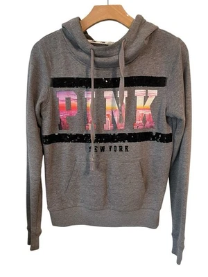 Pink By Victoria's Secret Hoodie Jacket Womens XS Gray New York Logo Sequin - Image 1 of 4