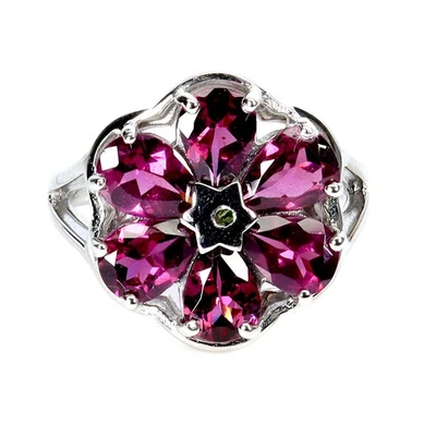 Anillo de plata de ley 925 pera rodolita 7x5 mm peridoto piedras preciosas joyería tamaño 8 Foto 1 de 4