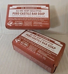 Dr. Bronner’s Eucalyptus Pure-Castile 2 Bar Soap Organic Oils Certified 5oz Each - Picture 1 of 1