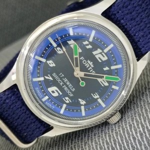 SWISS VINTAGE FORTIS HAND-WINDING MENS REFURBISHED BLUE COLOR DIAL WATCH a1643-U - Picture 1 of 9