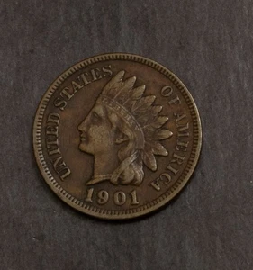 Lote de detalles de centavos indios 1901 en estado bastante bueno F 797 - Imagen 1 de 2