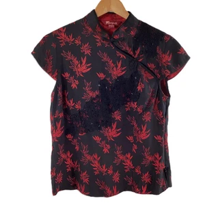 Monsoon Black & Red Oriental Style Silk Blend Top UK 12 - Picture 1 of 8