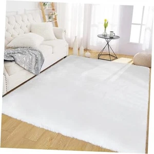 Area Rug 4x6 Rug Fluffy White Rug Washable Faux Rabbit Fur Rug Fuzzy Shag Rug - Picture 1 of 7