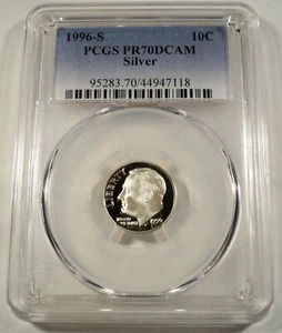 1996-S 10c SILVER PCGS PR70DCAM ROOSEVELT DIME PROOF DEEP CAMEO PR 70 DC - Picture 1 of 4
