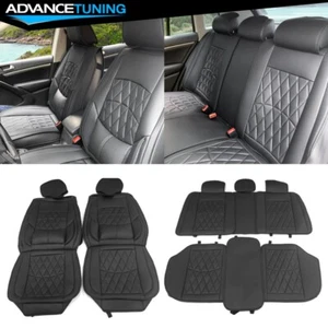 Universal PU Leather Car Seat Covers w/ Lumbar Support 04B Style 5 Seats - Black - Picture 1 of 17