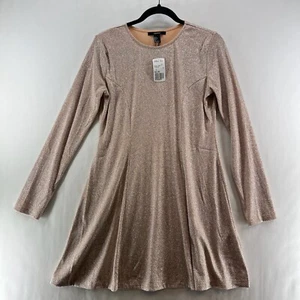 FOREVER 21 Dress Size L Metallic Fit & Flare Mini Long Sleeve Champagne Pink - Picture 1 of 8