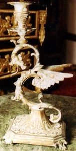 SCHWAN ENGEL KIRCHEN ALTAR TISCH KERZEN LEUCHTER STÄNDER WEIHNACHT antik - Picture 1 of 1