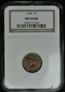 1908 Indian Head Cent - NGC MS65 RB - Picture 1 of 4