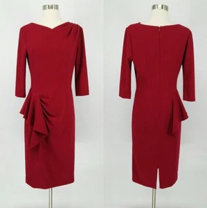 Teri Jon Sportswear Women's Red Ruffle Sheath Dress No Size Fits like 4 Modest - Picture 1 of 7