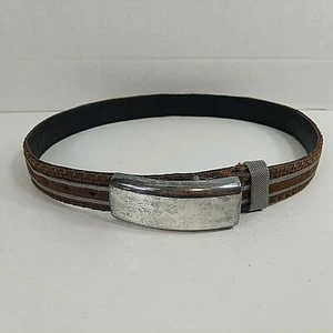 Catherine Carson Belt Wms L Western Brown Leather Weave Silver Plated Buckle VTG - Picture 1 of 9