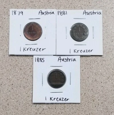 Austria Coins- 1879 & 1881 1 Kreuzer Coins KM# 2186 & 1895 1 Kreuzer KM# 2187 - Image 1 of 4