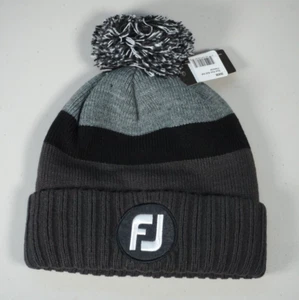 Footjoy FJ Golf Pom Pom Knit Beanie Hat Cap Skull Gray Black Toque - Picture 1 of 3