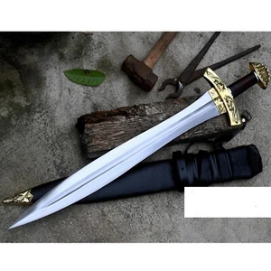 Hand Forged Carbon Steel 25" Blade Viking Sword Full Tang With Leather Sheath - Picture 1 of 3