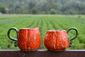 Ceramic Pumpkin Coffee Mug, Orange Set Of Two Mugs, Halloween Idea Gift - Picture 1 of 11