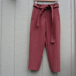 Aritzia Wilfred Tie-Front Striped High-Rise Crop Pants Womens 4 Dusty Red Casua - Picture 1 of 23