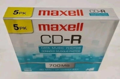 New Maxell CD-R Music, Photos, Data / 5 Pack / 80 MIN / Audio Recording, 700mb - Image 1 of 4