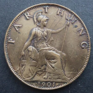 BRITISH 1901 FARTHING LAST YEAR OF QUEEN VICTORIA FREE SHIP WORLDWIDE - Picture 1 of 2