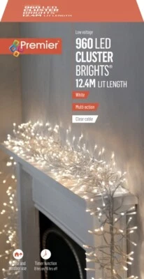 Premier 960 LED Cluster Multi-Action Christmas Tree Lights Clear Cable - WHITE - Image 1 of 2