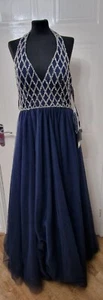 Christian Koehlert Prom Dress Navy Blue & Silver Uk Size 16 Eu 44 New - Imagen 1 de 10