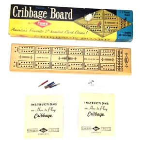 Vintage 70's Wood Cribbage Board #1503 Lowe Co Inc Original Box & Instructions - Picture 1 of 6