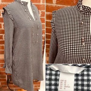 H&M Size 14 Black White Check Dress Gingham Evening Holiday Excellent L9 - Picture 1 of 7