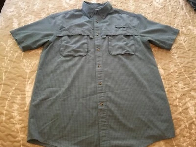 LL Bean Men's MED-Tall Fishing Vented Short Sleeve Shirt - Blue Plaid Polyester - Image 1 of 4