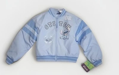  DISNEY LILO & STITCH Bomber Jacket BLUE Girls Size MEDIUM M 8 Long Sleeves - Image 1 of 3