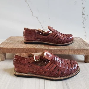 Sandali Huarache stile vintage pelle intrecciata donna 6 scarpe boho fibbia piatta - Foto 1 di 5