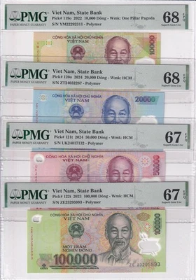 Vietnam Set 4; 10000-100000 Dong 2022-24 P119-P 122 Excelente Gema UNC PMG 67 68 EPQ Foto 1 de 4