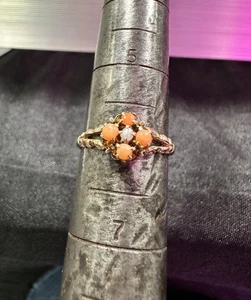 10k Gold Coral And Seed Pearl Edwardian Ring Fancy Shank - Picture 1 of 10