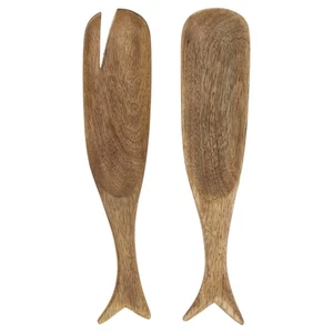 Juego de utensilios de madera para servir ensaladas tenedor y cuchara, 9,5", ballenas - Imagen 1 de 2