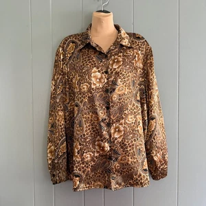 BonWorth Paisley-Bluse mit Knopfleiste Leopardenmuster XL Vintage Made in Korea - Bild 1 von 9
