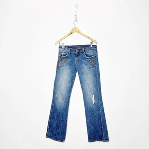 VINTAGE 00s Y2K AMERICAN EAGLE low rise boot cut jean sequined womens 6 REGULAR - Picture 1 of 9