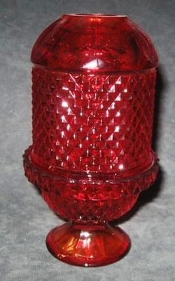 Viking Ruby Red Glass Fairy Lamp Diamond Point Design - Image 1 of 3