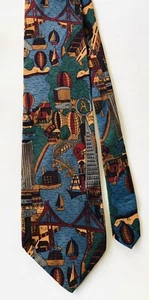 Pour Monsieur New York Paris Vtg. 100% Silk Multi-Color Boats Classic Men's Tie - Picture 1 of 4